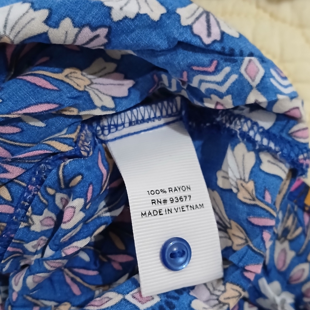 Stylus Blue Floral Boho Rayon Tunic Top XL Button Sleeve - Picture 4 of 6